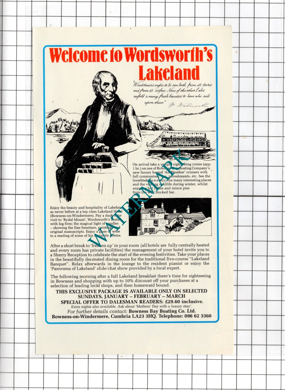 Bowness Bay Boating Company Ltd Bowness On Windermere Advert - 1987 Clipping