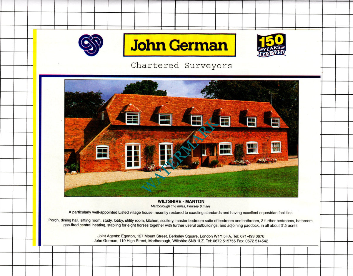 Manton Wiltshire House Sale Advert - 1991 Clipping / Print