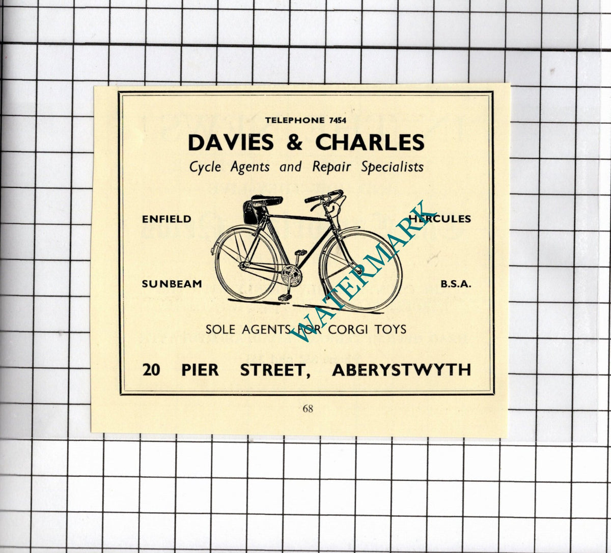 Davies & Charles Cycle Agents Aberystwyth Wales - 1957 Small Advert