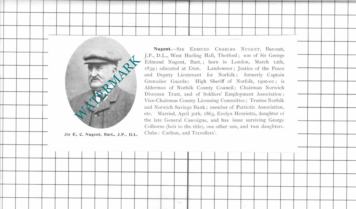 Sir Edmund Charles Nugent West Harling Hall Thetford Norfolk - 1911 Clipping