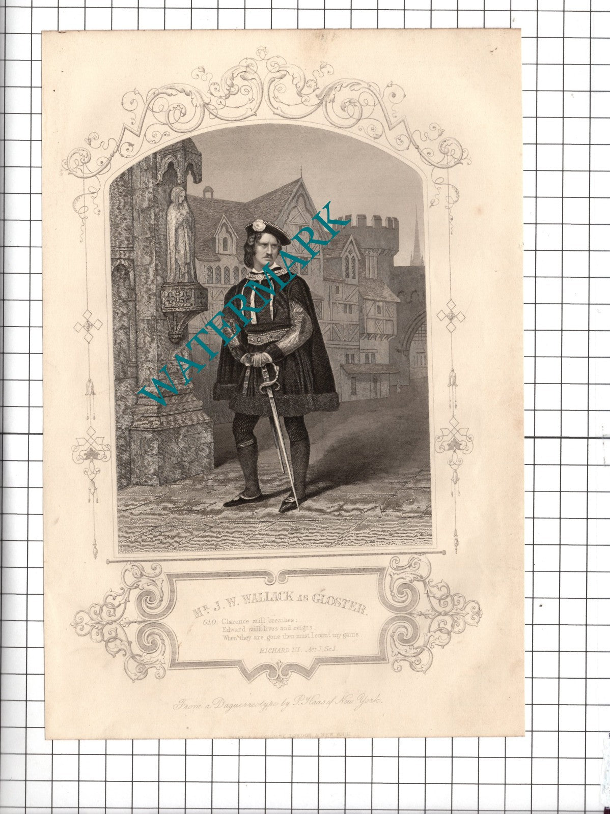 Mr J W Wallack Actor Gloster Richard III William Shakespeare Print - c.1880