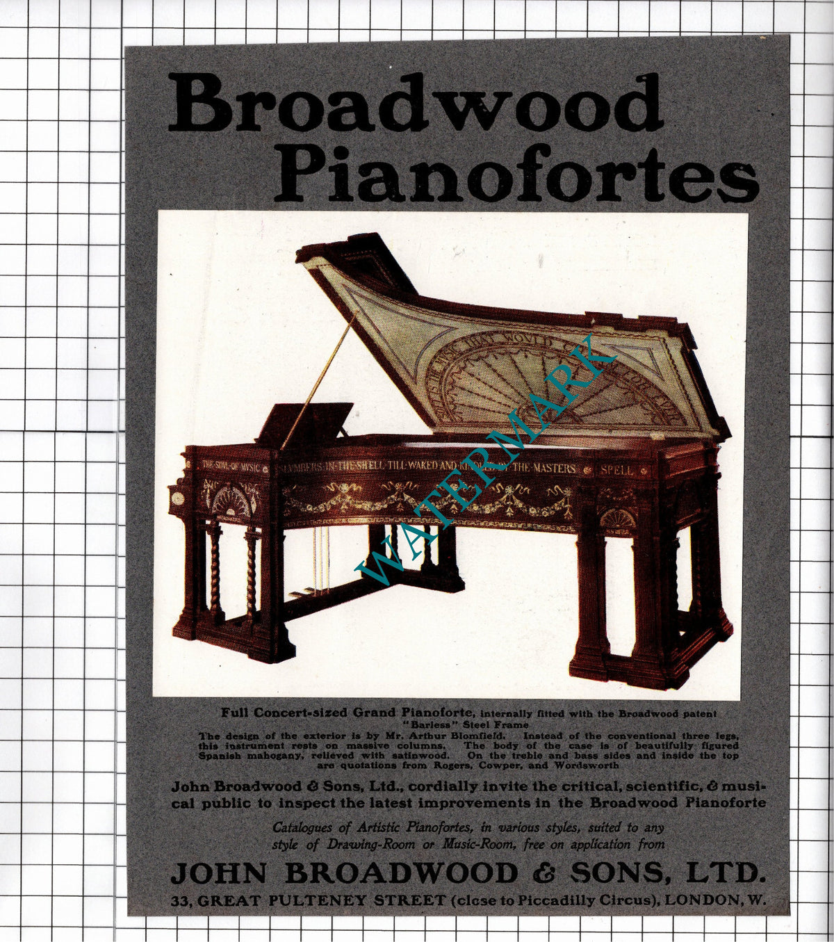 Broadwood Pianofortes John Broadwood & Sons London ADVERT 1902 Cutting