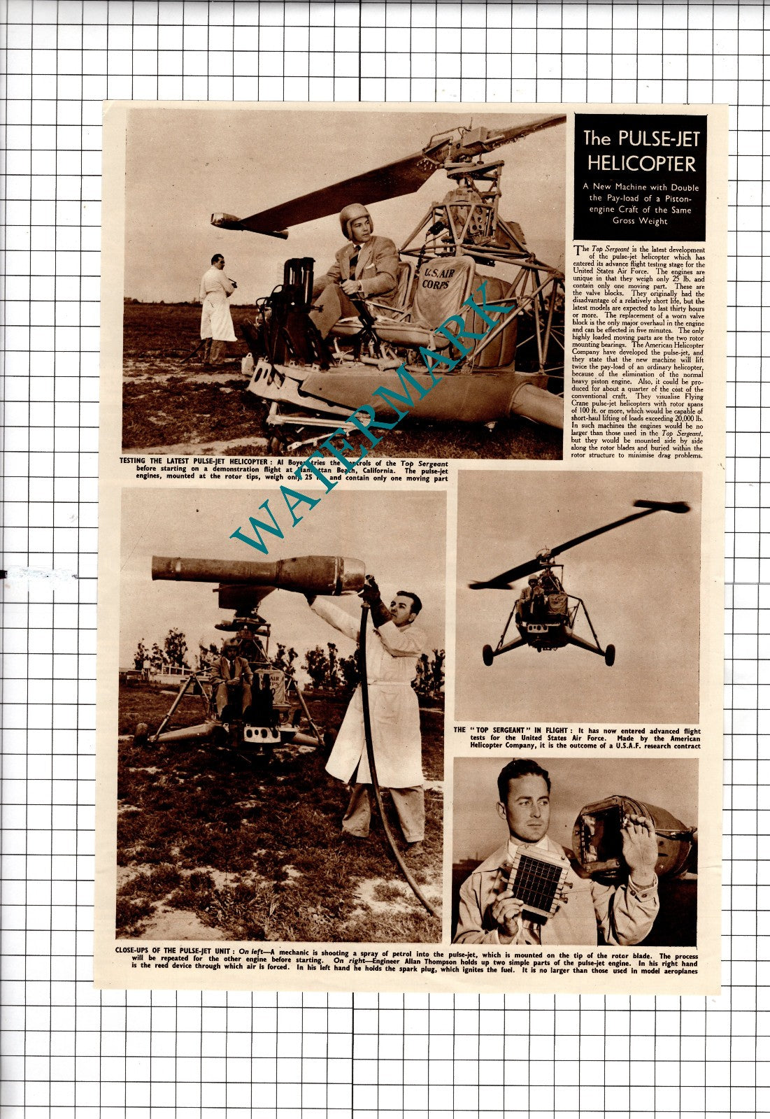 The Pulse-Jet Helicopter Top Sergeant Allan Thompson Al Boyer - 1950 Clipping