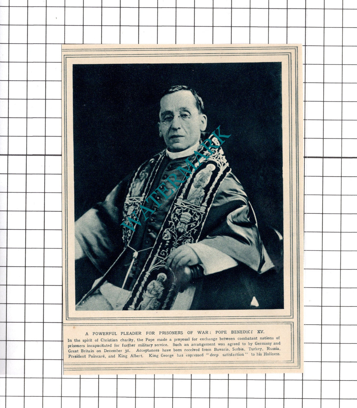 Pope Benedict XV WW1 - c.1915 Clipping / Print
