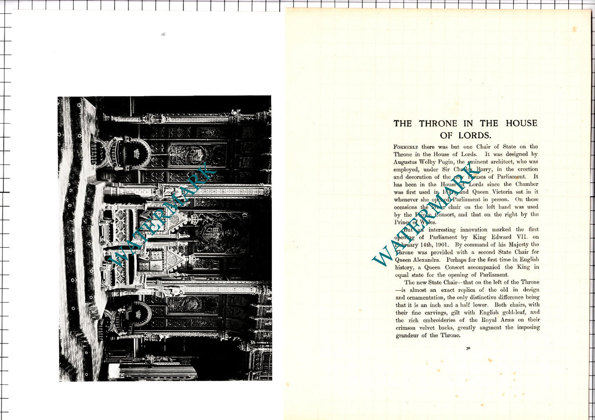 The House Of Lords London Throne State Chair - c.1904 Article / Print