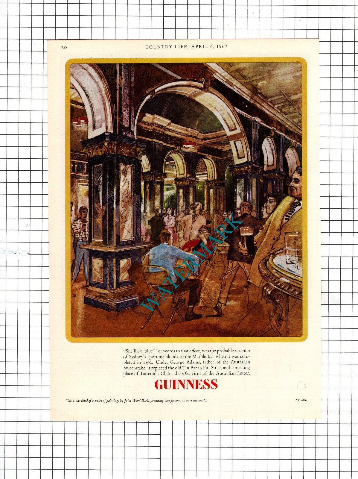 Guinness Marble Bar George Adams Tattersalls Club Guinness Advert - 1967
