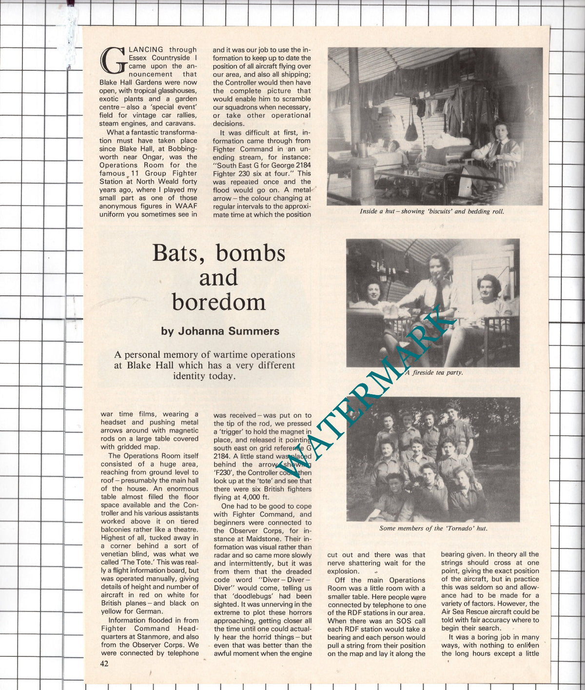 Blake Hall Bobbingworth Essex Johanna Summers WW2 - 1984 Article