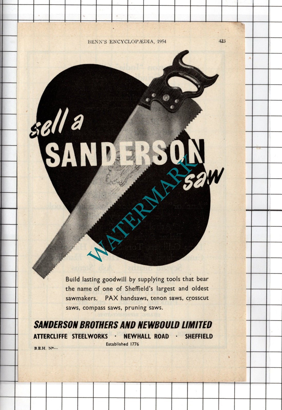 Sanderson Brothers and Newbould Ltd Attercliffe Steelworks Sheffield 1954 Advert