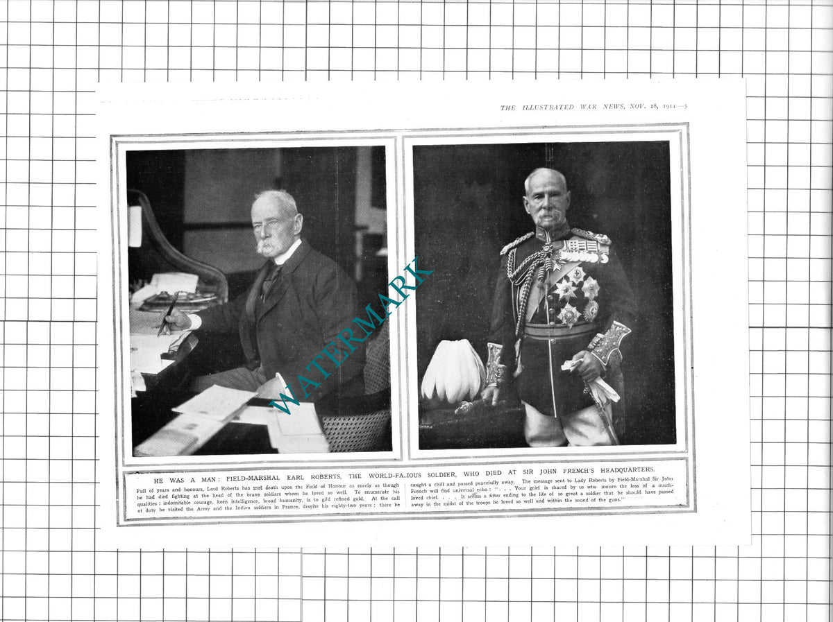 Field Marshal Earl Roberts Great War World War One WW1 - 1914 Clipping / Print