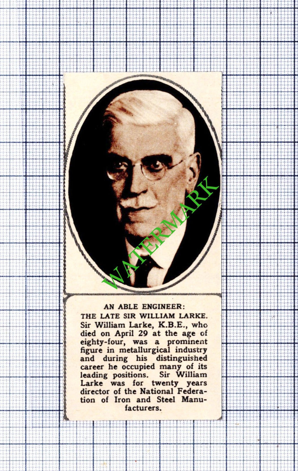 Sir William Larke Obituary - 1959 Small Cutting