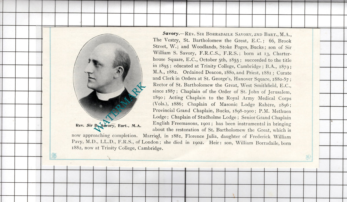 Rev Sir Borradaile Savory Woodlands Stoke Poges Buckinghamshire - c.1910 Cutting
