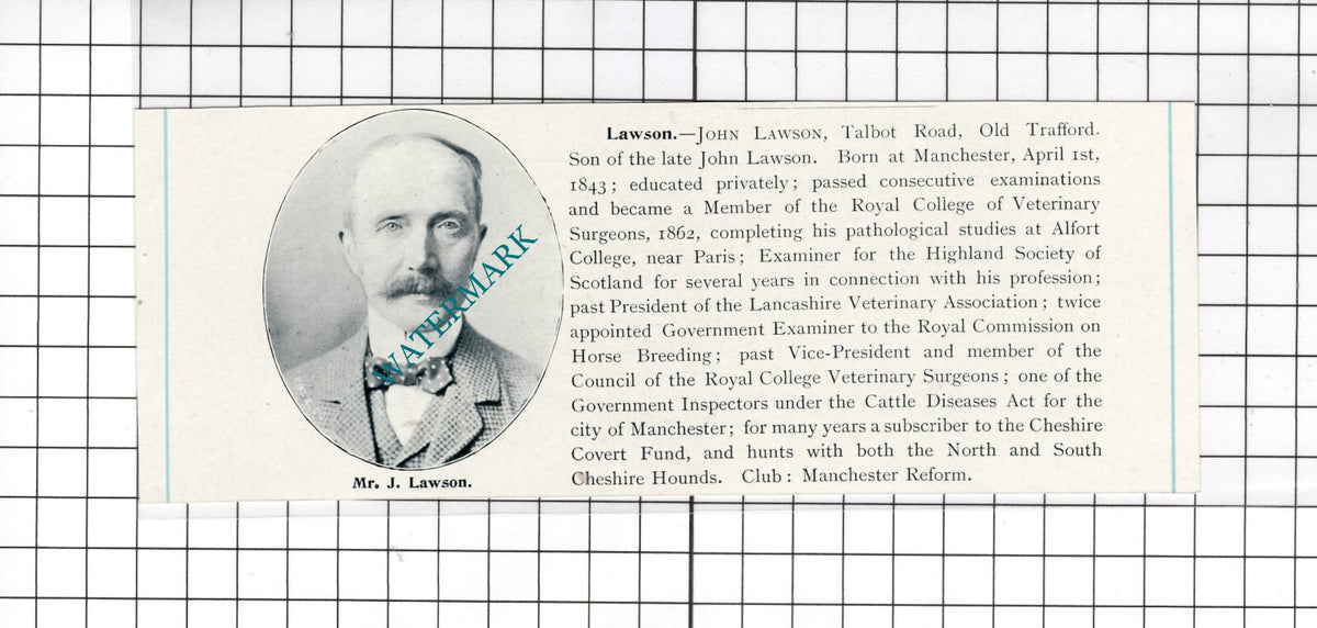 Mr John Lawson Old Trafford Manchester - c.1900 Cutting