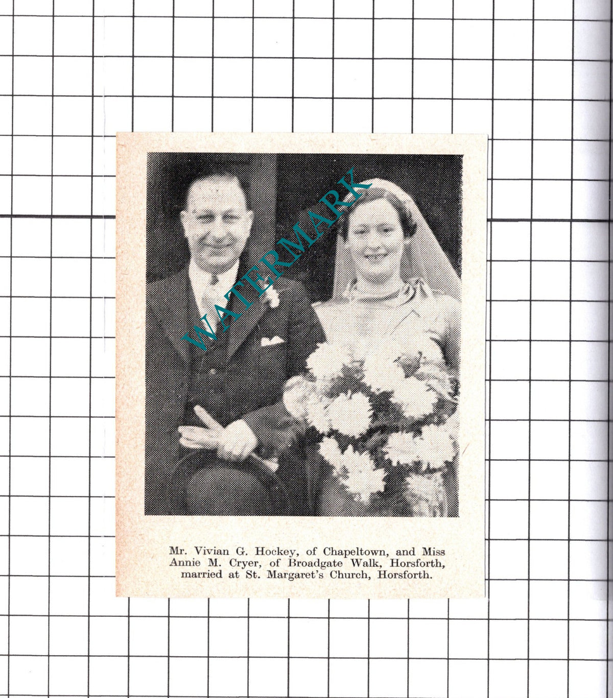 Vivian Hockey Chapeltown Annie Cryer Horsforth Yorkshire - c.1938 Small Cutting