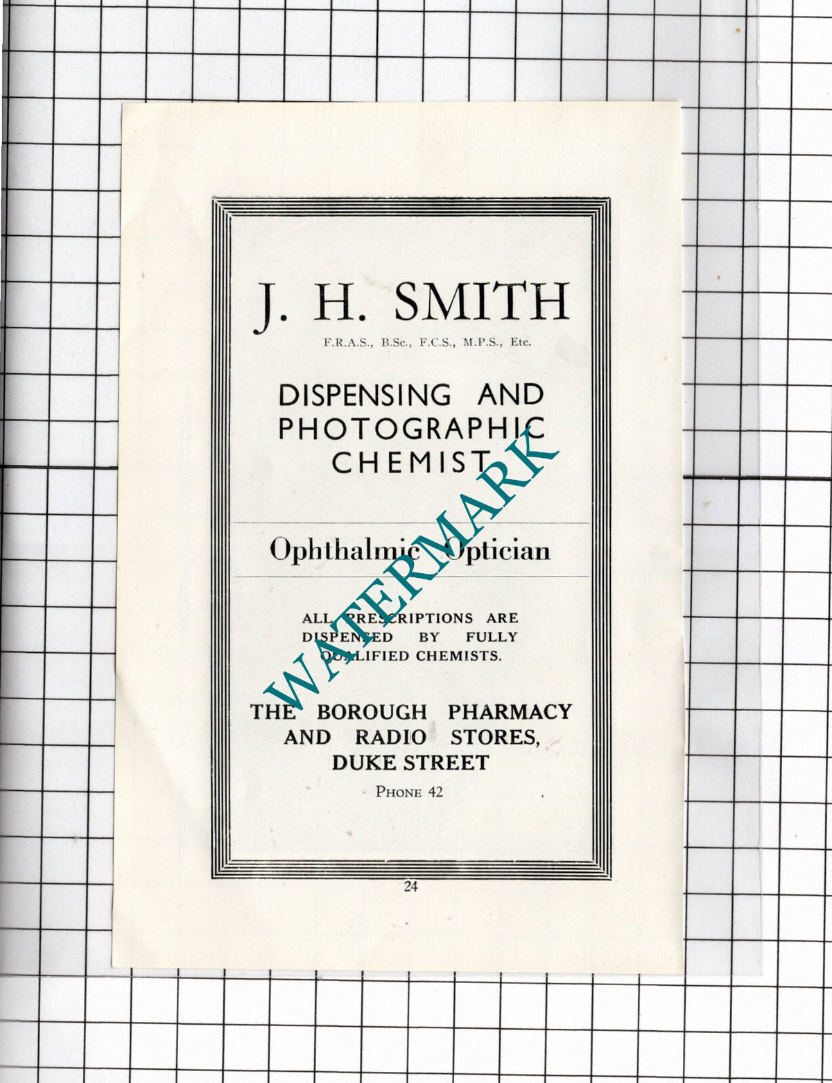 Bayard's Cove Dartmouth Devon / J H Smith Optician Dartmouth- c.1940s Advert