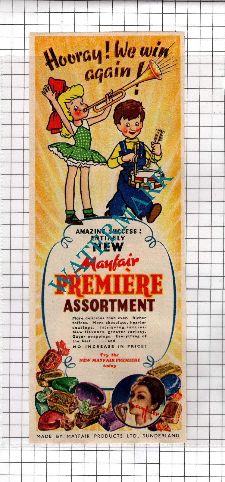 Mayfair Premiere Assortment Chocolates ADVERT - 1951 Cutting