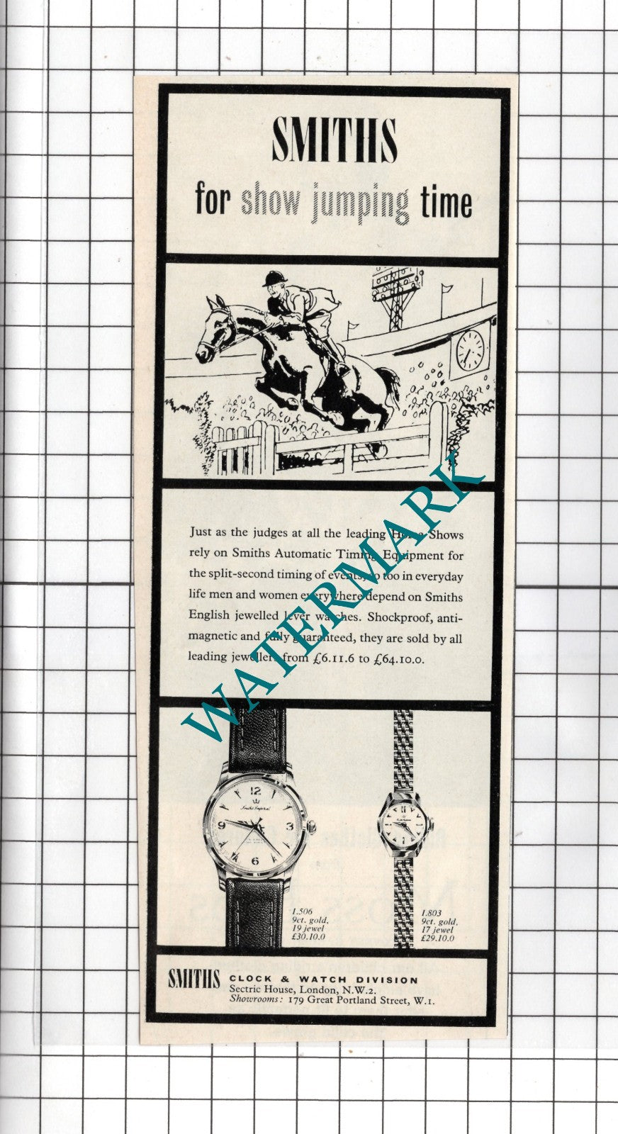 Smiths Clock and Watch Division London Horse Show Jumping - 1962 Advert