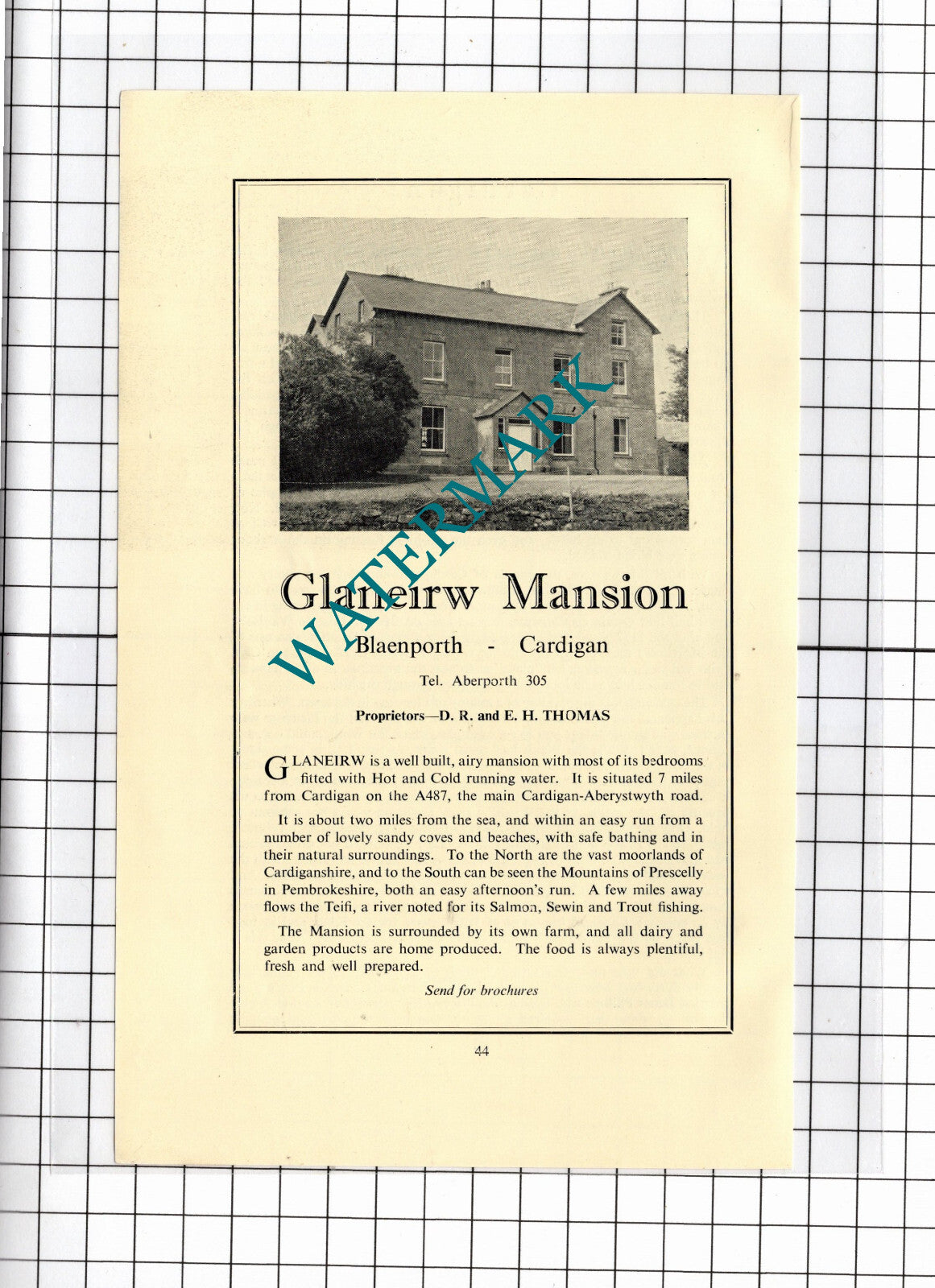 Glaneirw Mansion Blaenporth Cardigan Wales Thomas - 1957 Advert