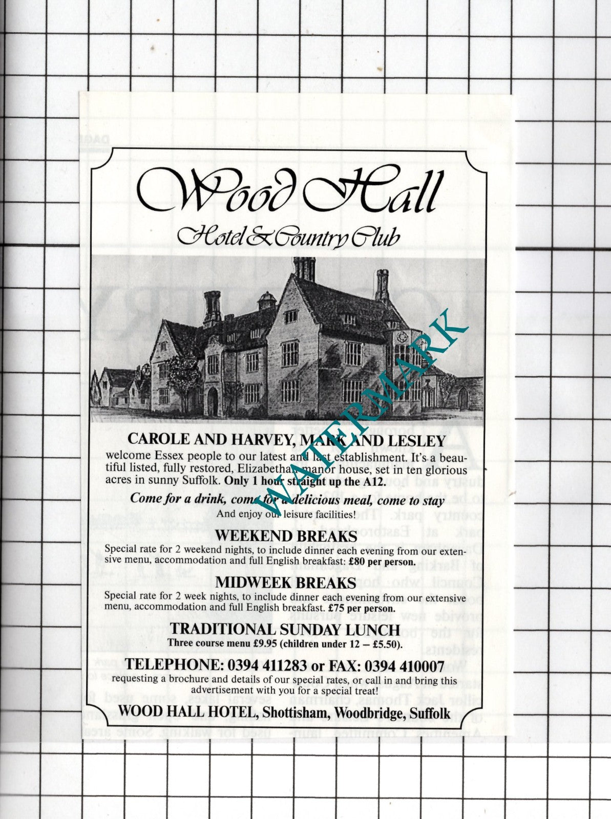 Wood Hall Hotel Shottisham Woodbridge Suffolk - 1991 Small Advert