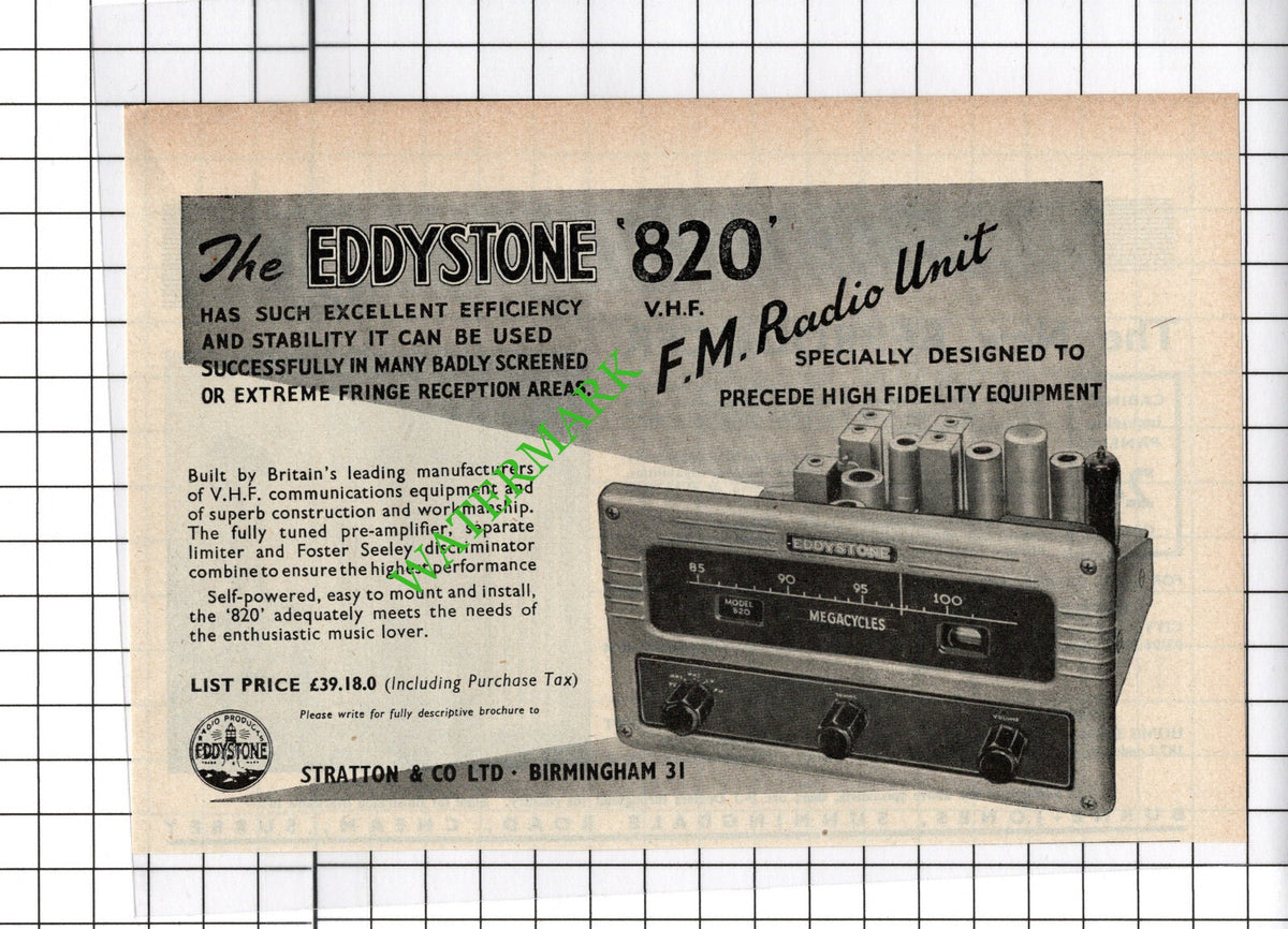 The Eddystone 820 Radio ADVERT - 1956 Cutting