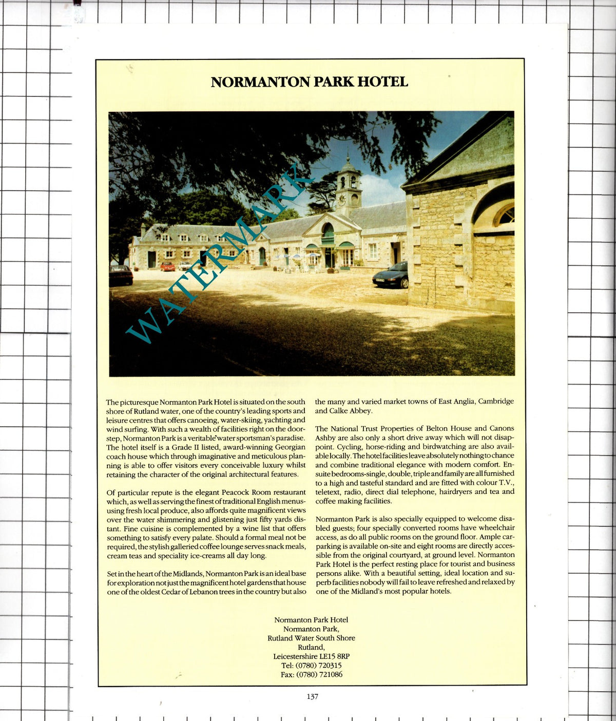 Normanton Park Hotel Rutland Water Rutland Leicestershire - 1991 Advert