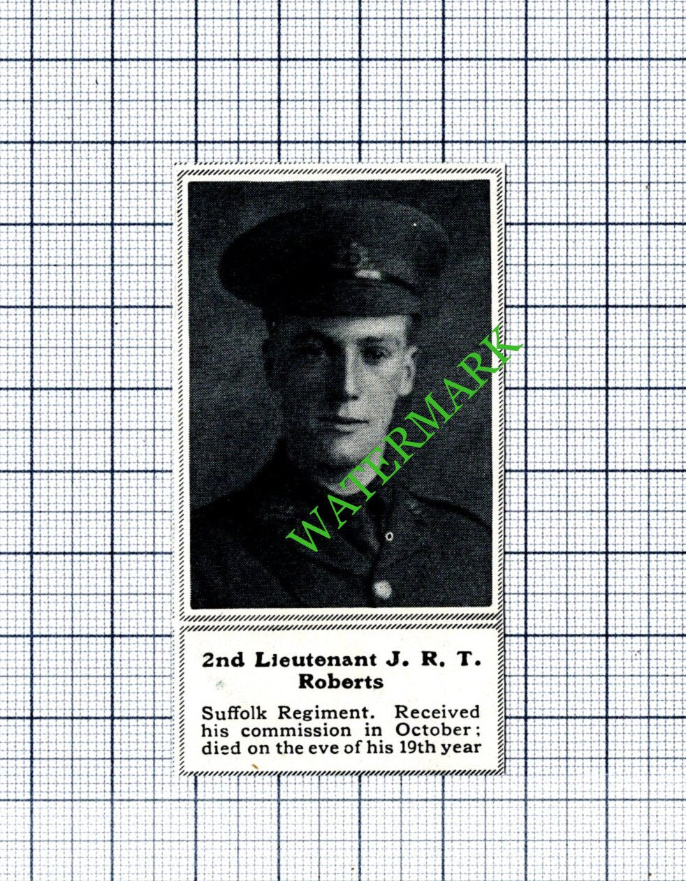 2nd Lt JRT Roberts Suffolk Regiment WW1 - 1915 SMALL Cutting
