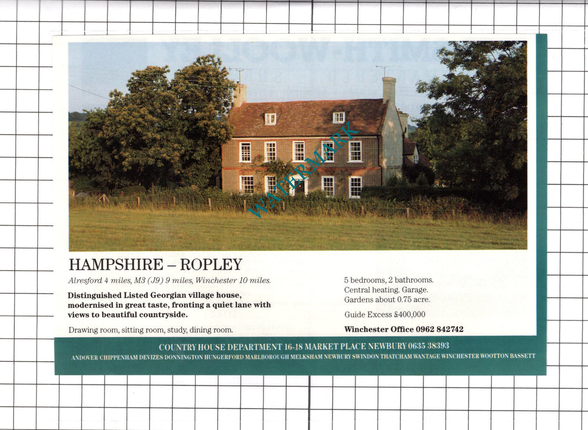 Ropley Hampshire House Sale Advert - 1989 Clipping / Print