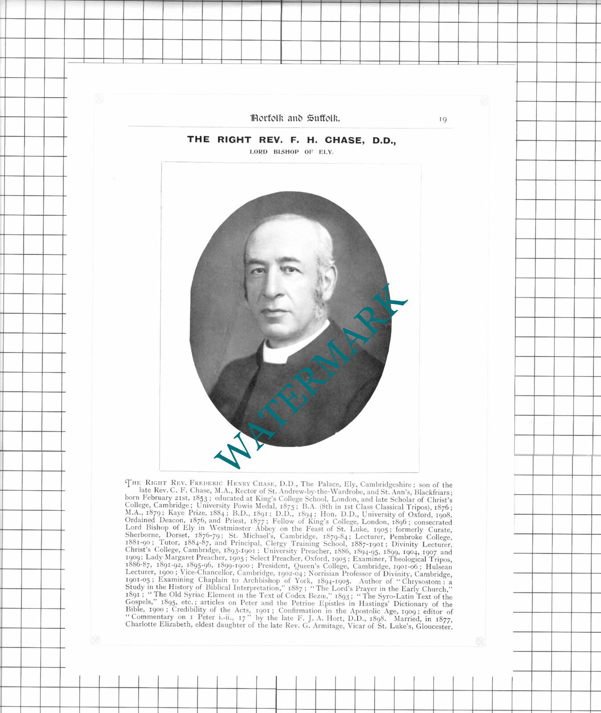 The Right Rev Frederic Henry Chase Lord Bishop Of Ely - 1911 Print