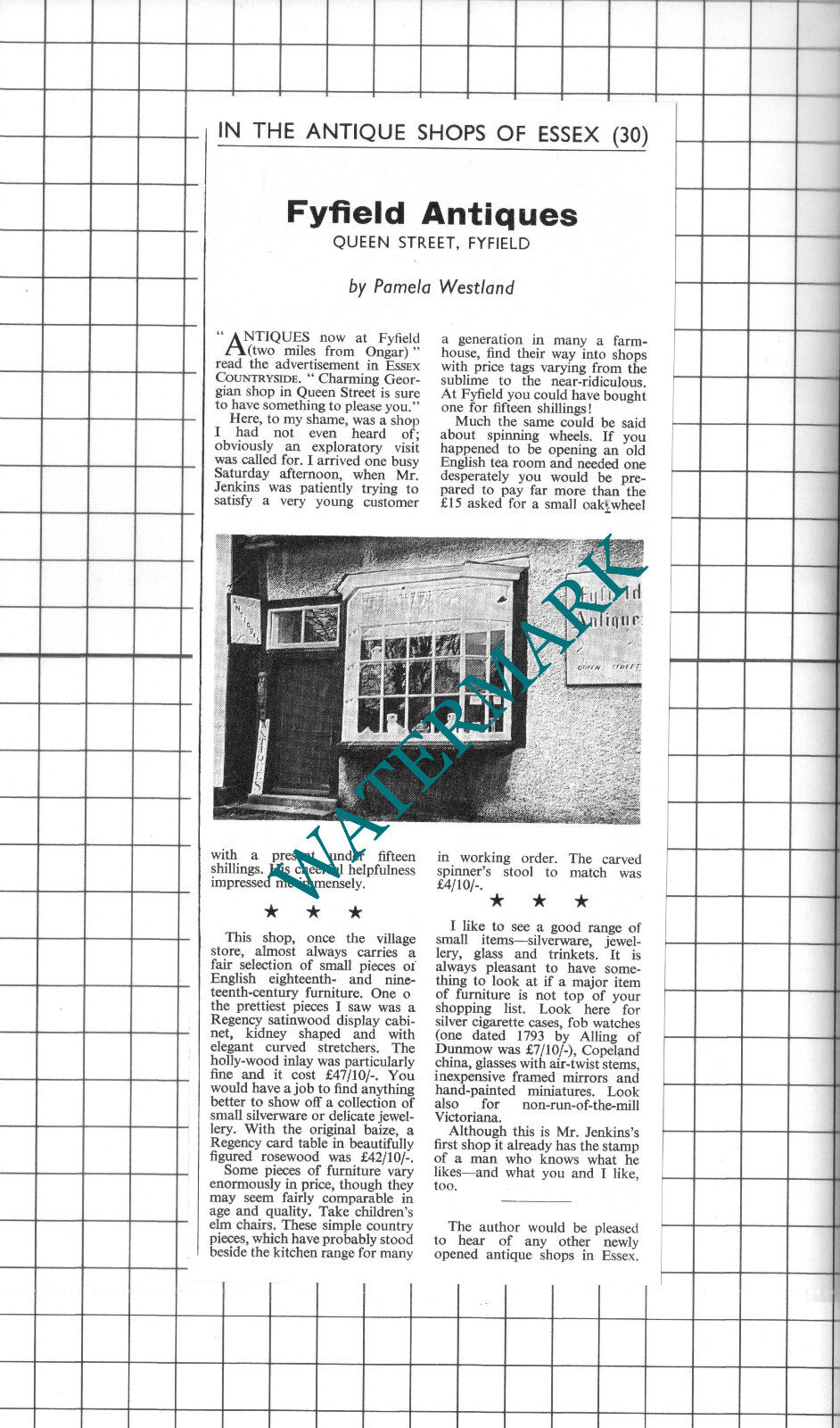 Fyfield Antiques Fyfield Essex Mr Jenkins - 1967 Clipping