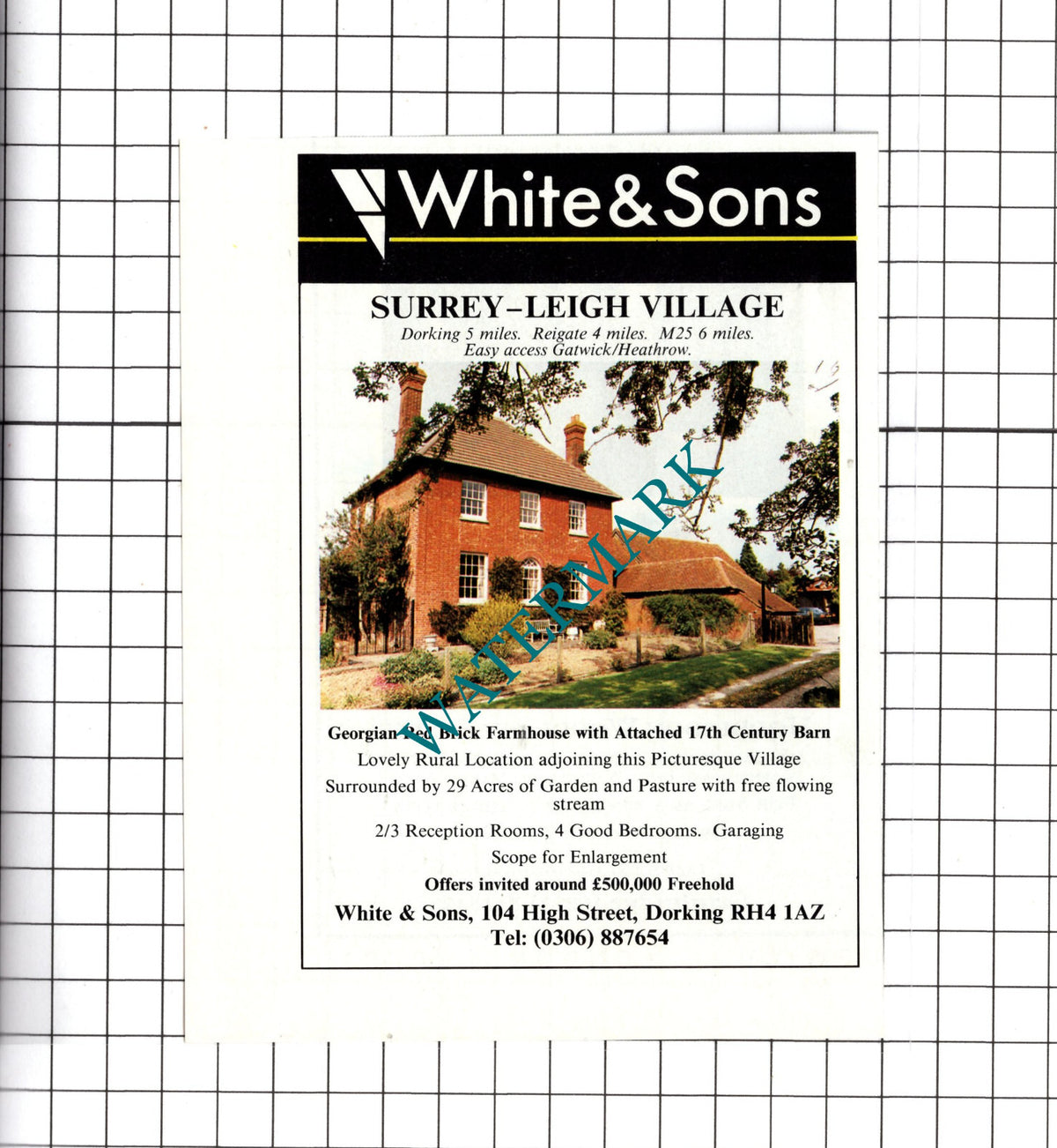 Leigh Surrey Farm House Sale Advert - 1991 Clipping