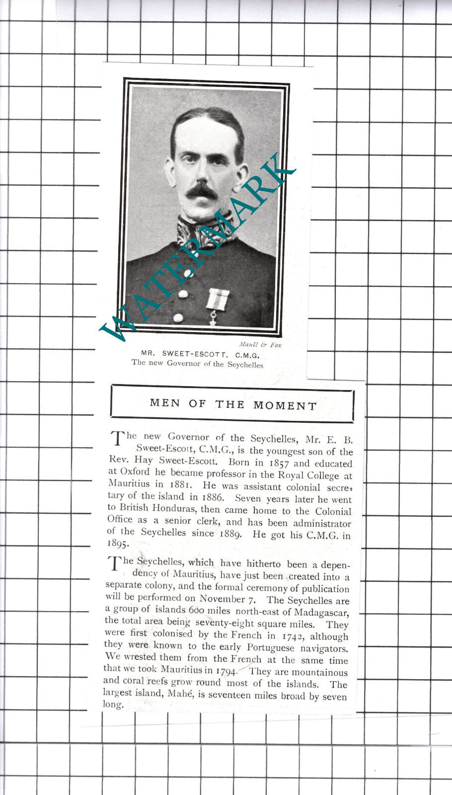 Mr E B Sweet-Escott Rev Hay Sweet-Escott Seychelles - 1903 Cutting
