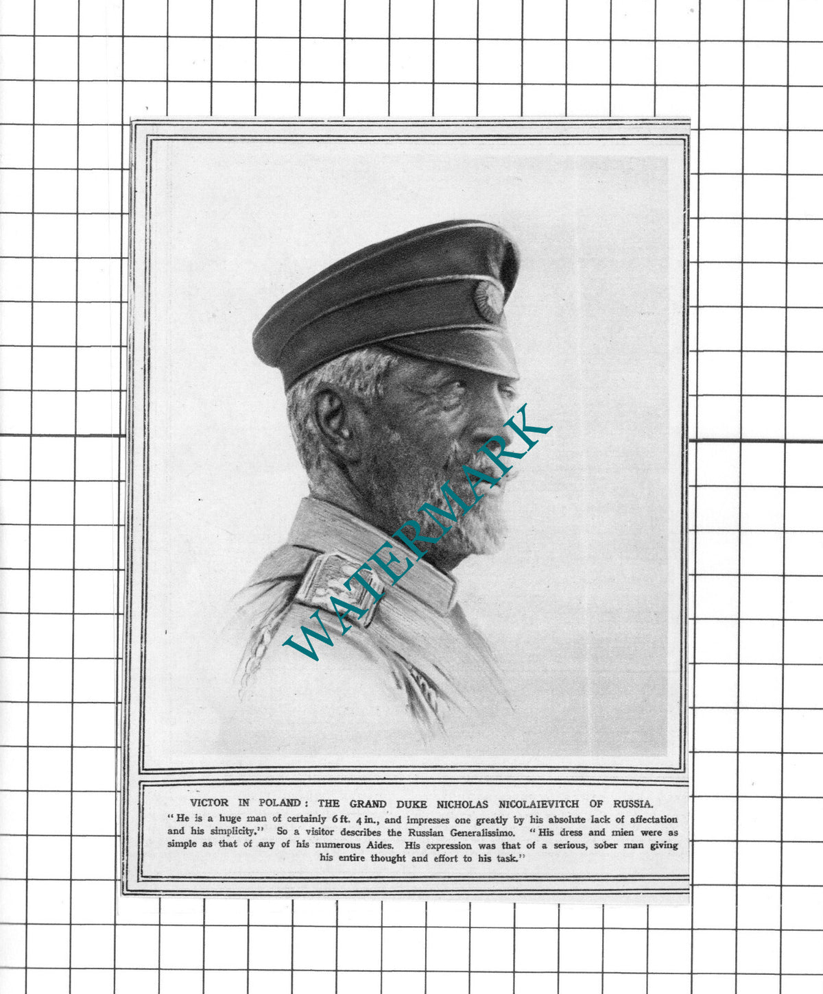 The Grand Duke Nicholas Nicolaievitch Of Russia - 1914 Small Clipping / Print
