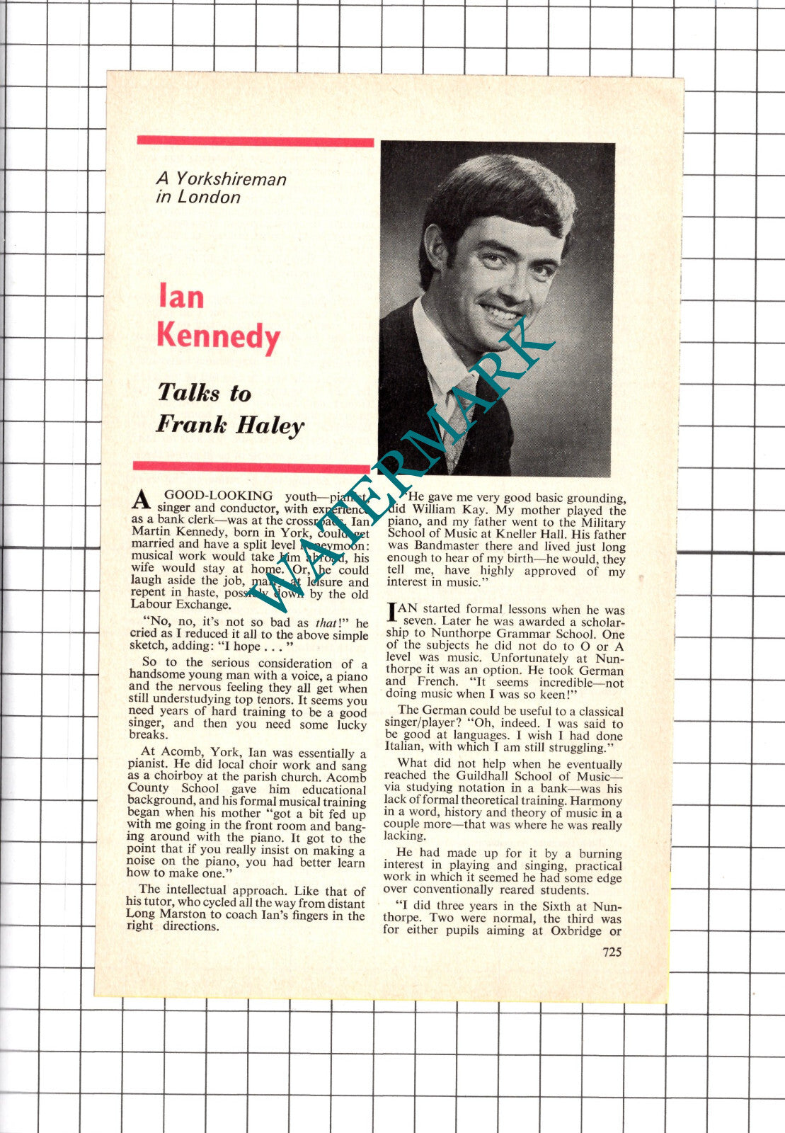 Mr Ian Kennedy Pianist Singer York - 1974 Small Article / Print
