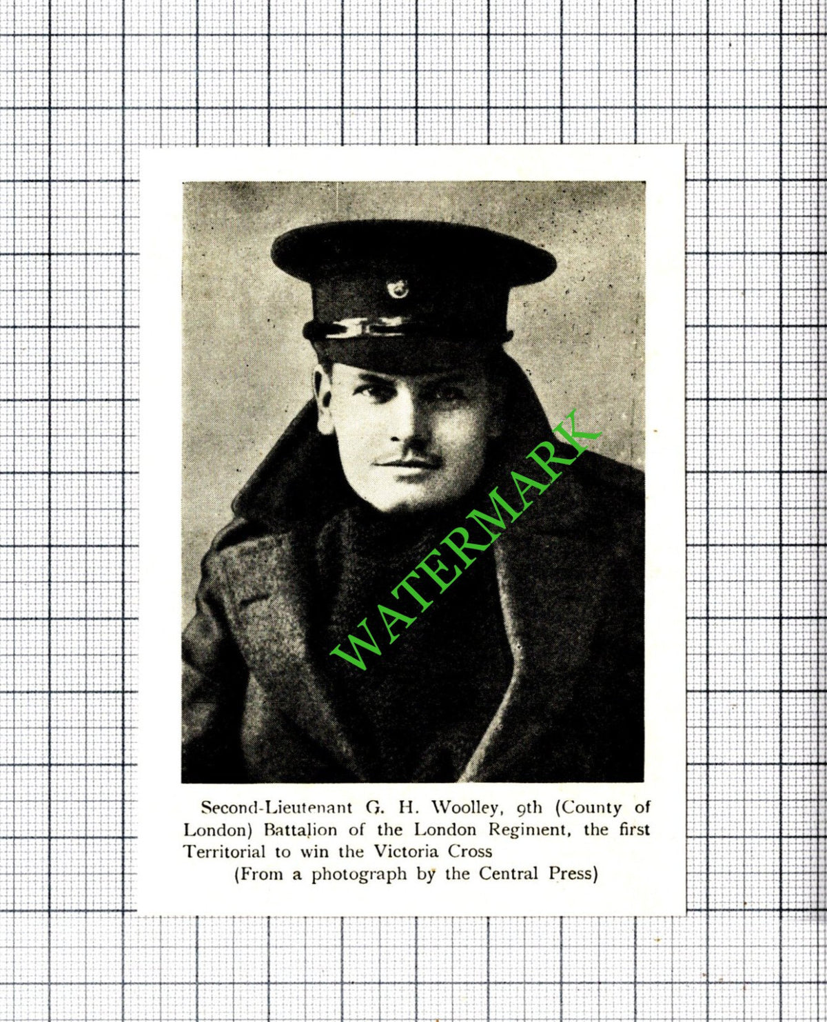 G H Woolley 9th Battalion London Regiment Great War - c.1920 Small Cutting