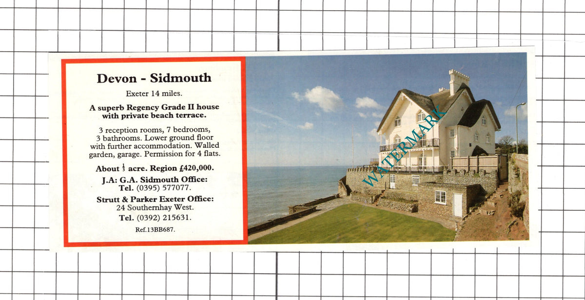 Sidmouth Devon House Sale Advert - 1990 Clipping / Print