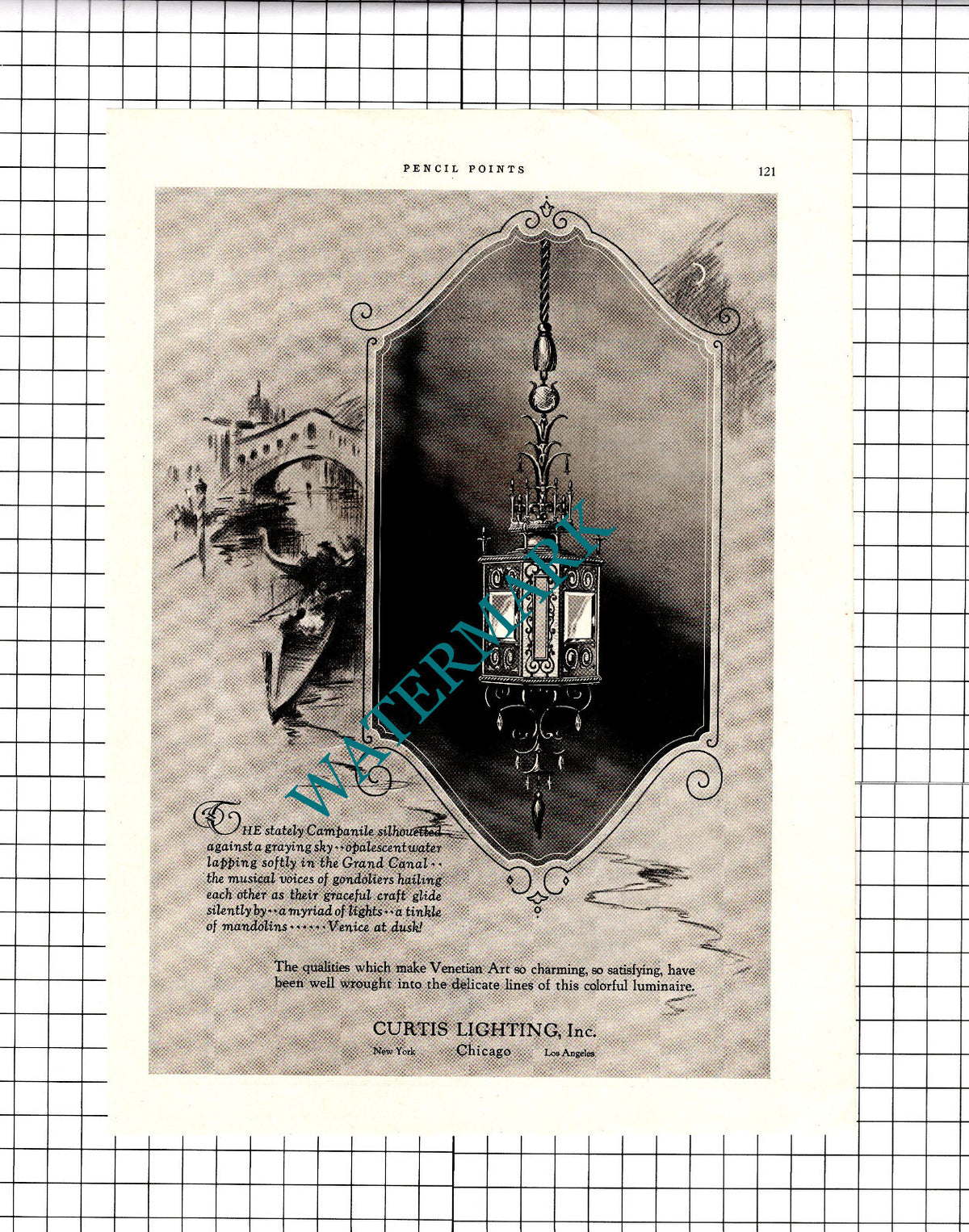 Curtis Lighting Inc Chicago Campanile Venice - 1926 Advert / Print