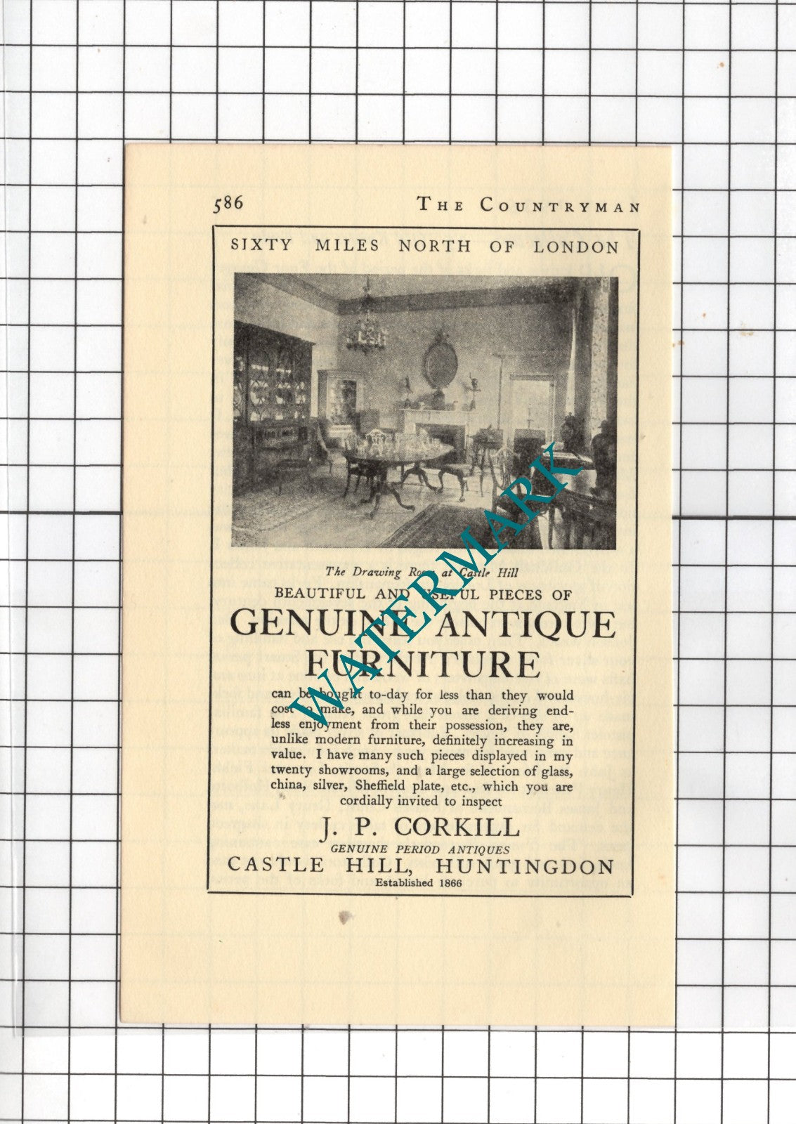 J P Corkhill Castle Hill Huntingdon Cambridgeshire Furniture - 1935 Small Advert