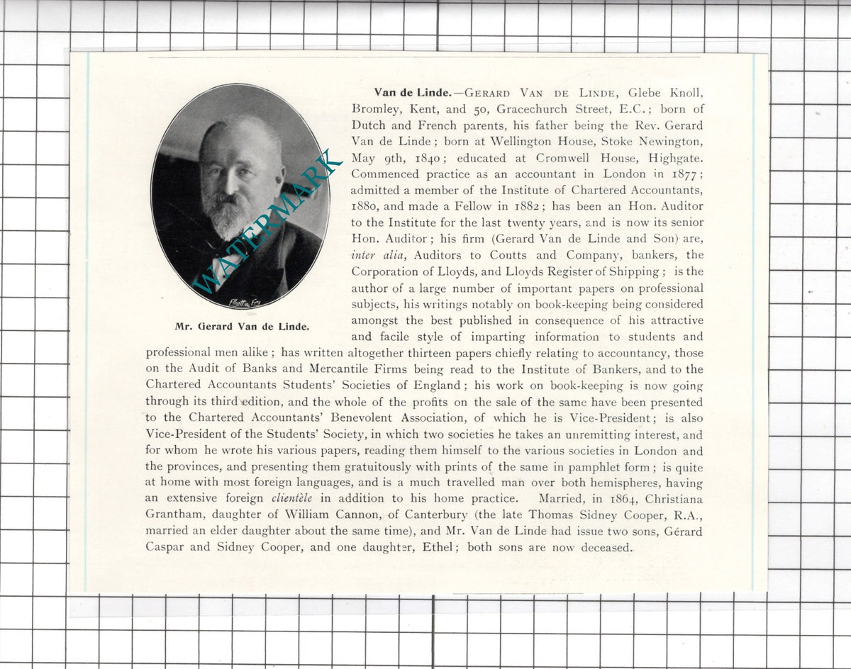 Mr Gerard Van de Linde Glebe Knoll Bromley Kent - c.1905 Clipping