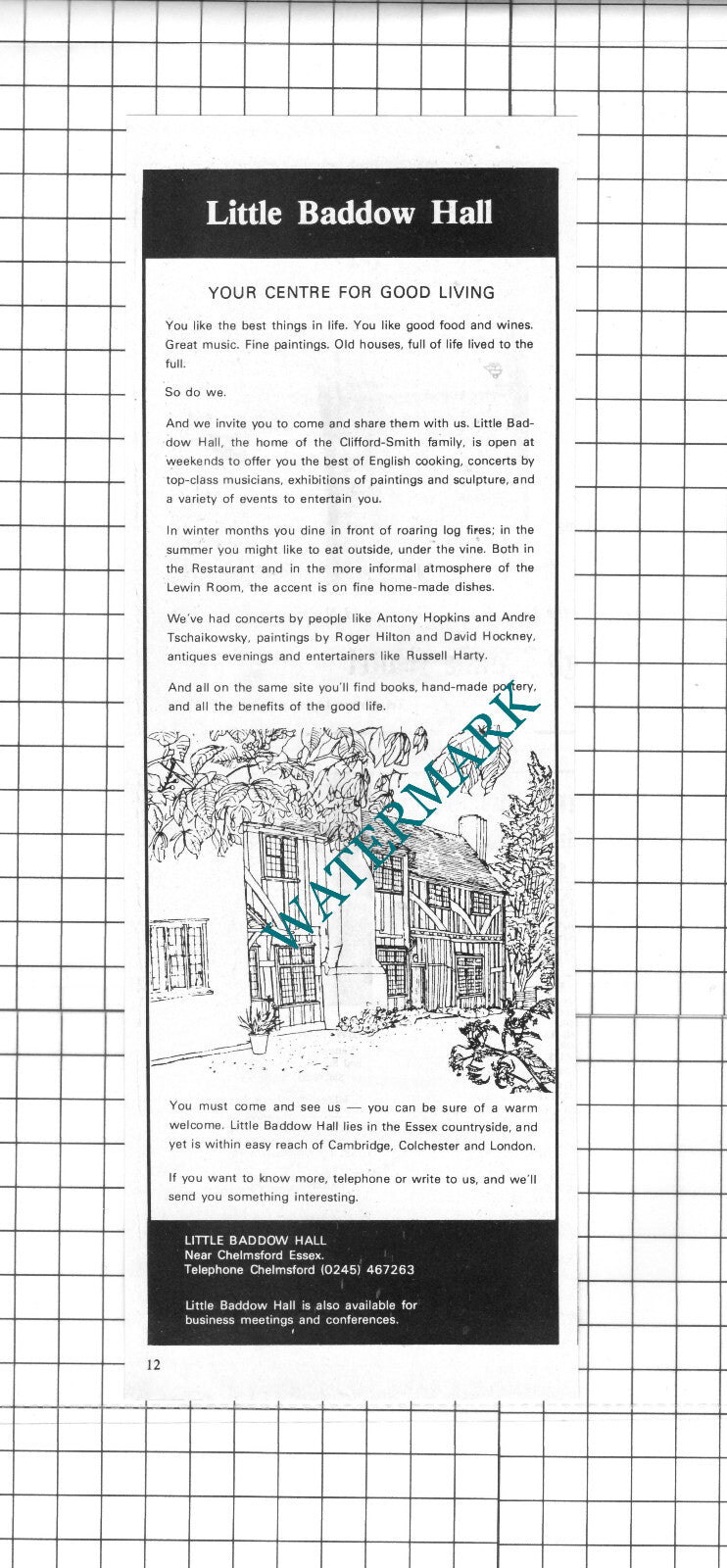 Little Baddow Hall Chelmsford Essex Clifford-Smith Advert - 1978 Clipping
