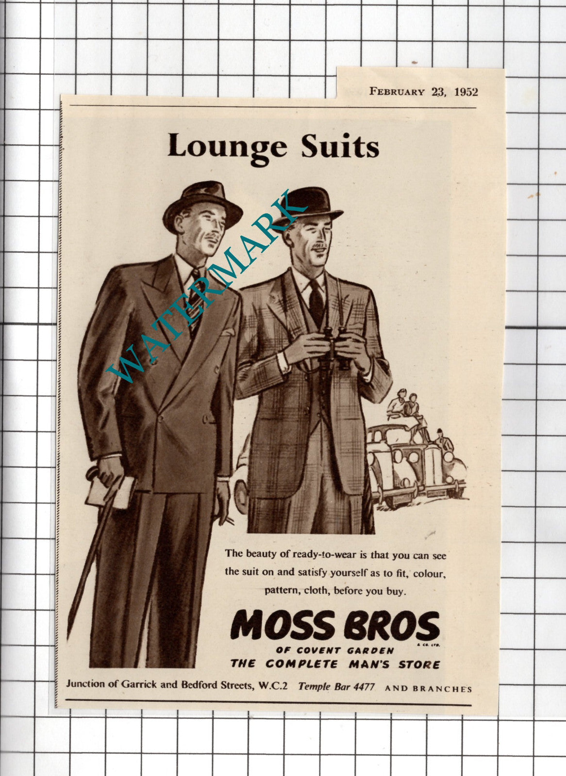 Moss Bros Of Covent Garden Advert - 1952 Small Clipping