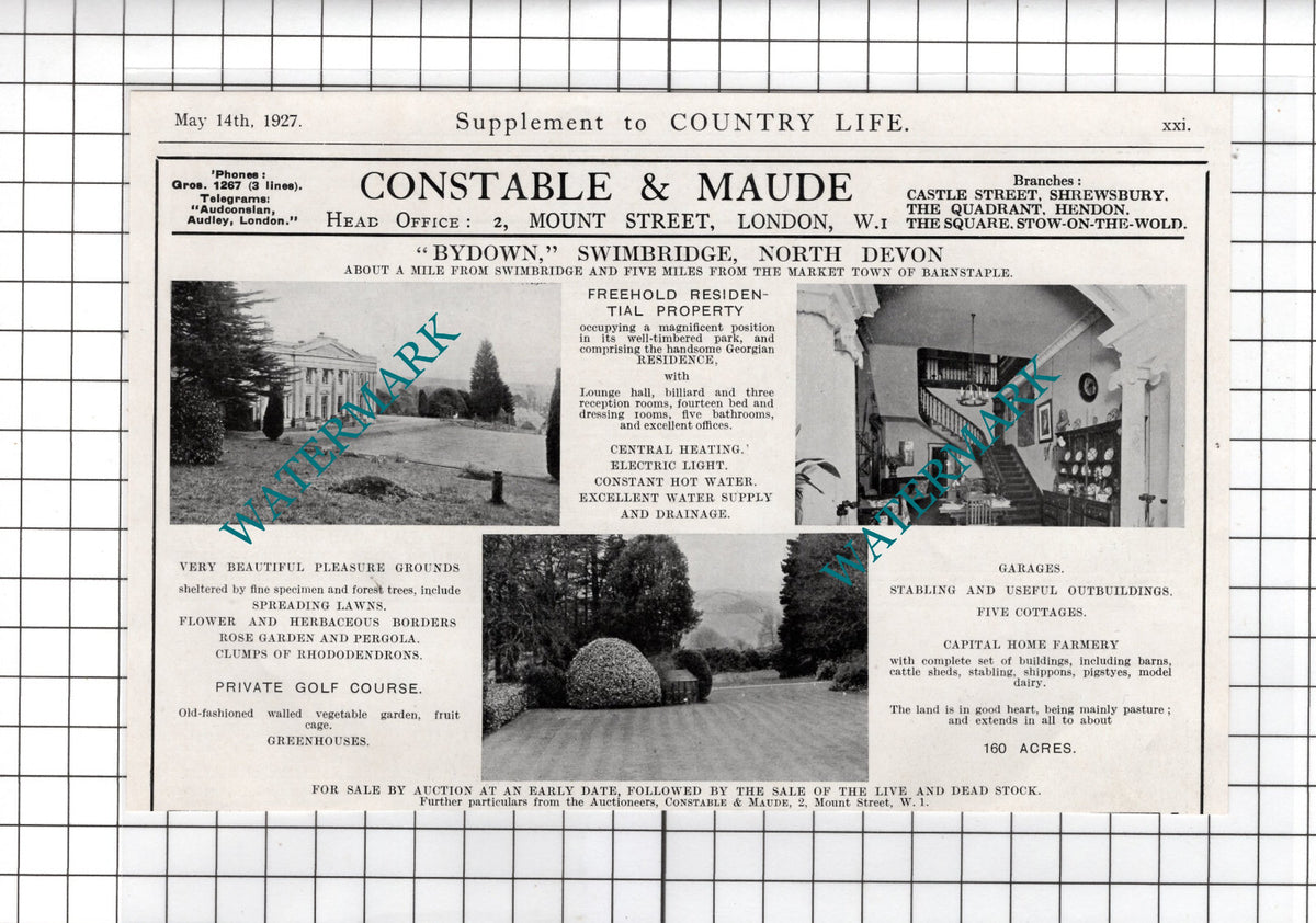 Bydown Swimbridge Devon - 1927 House Sale Advert