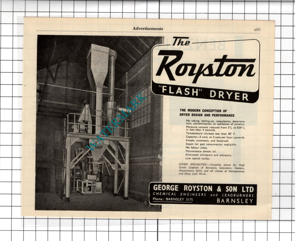George Royston & Son Ltd Barnsley Yorkshire - 1951 Advert
