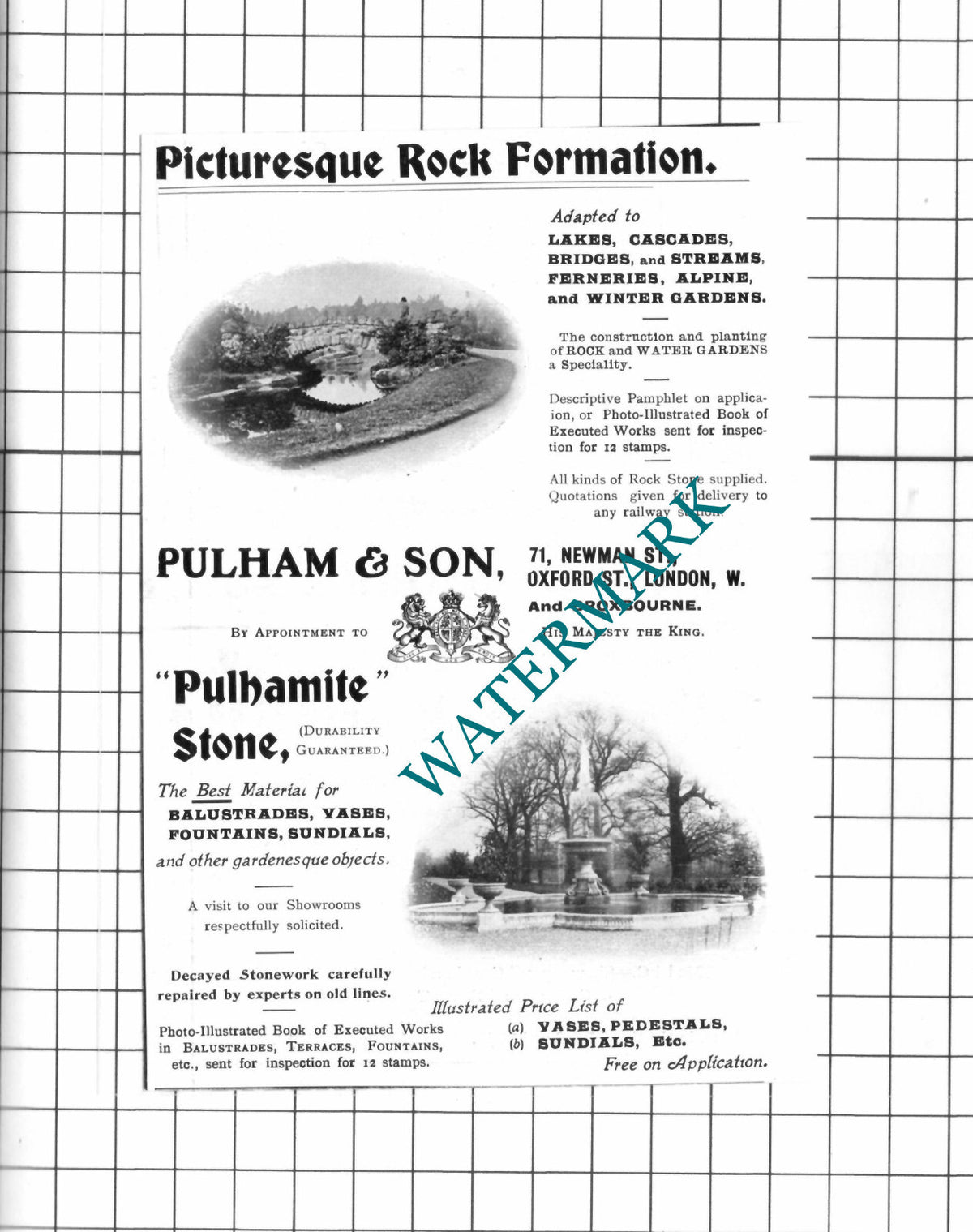 Pulham & Son Oxford Street London Pulhamite Stone Advert - 1903 Small Clipping