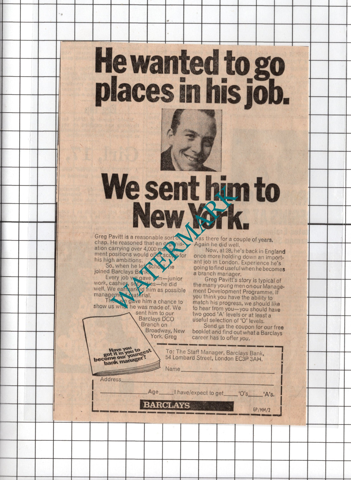 Greg Pavitt Barclays Bank Advert - 1971 Small Advert