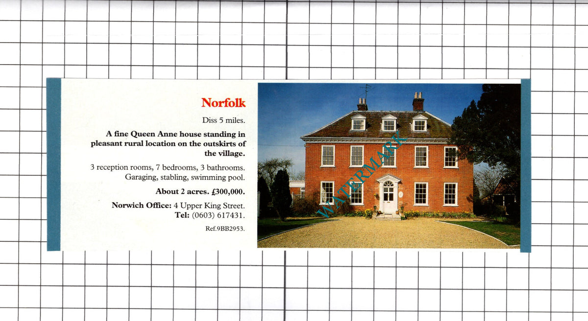 Diss Norfolk House Sale Advert - 1991 Clipping