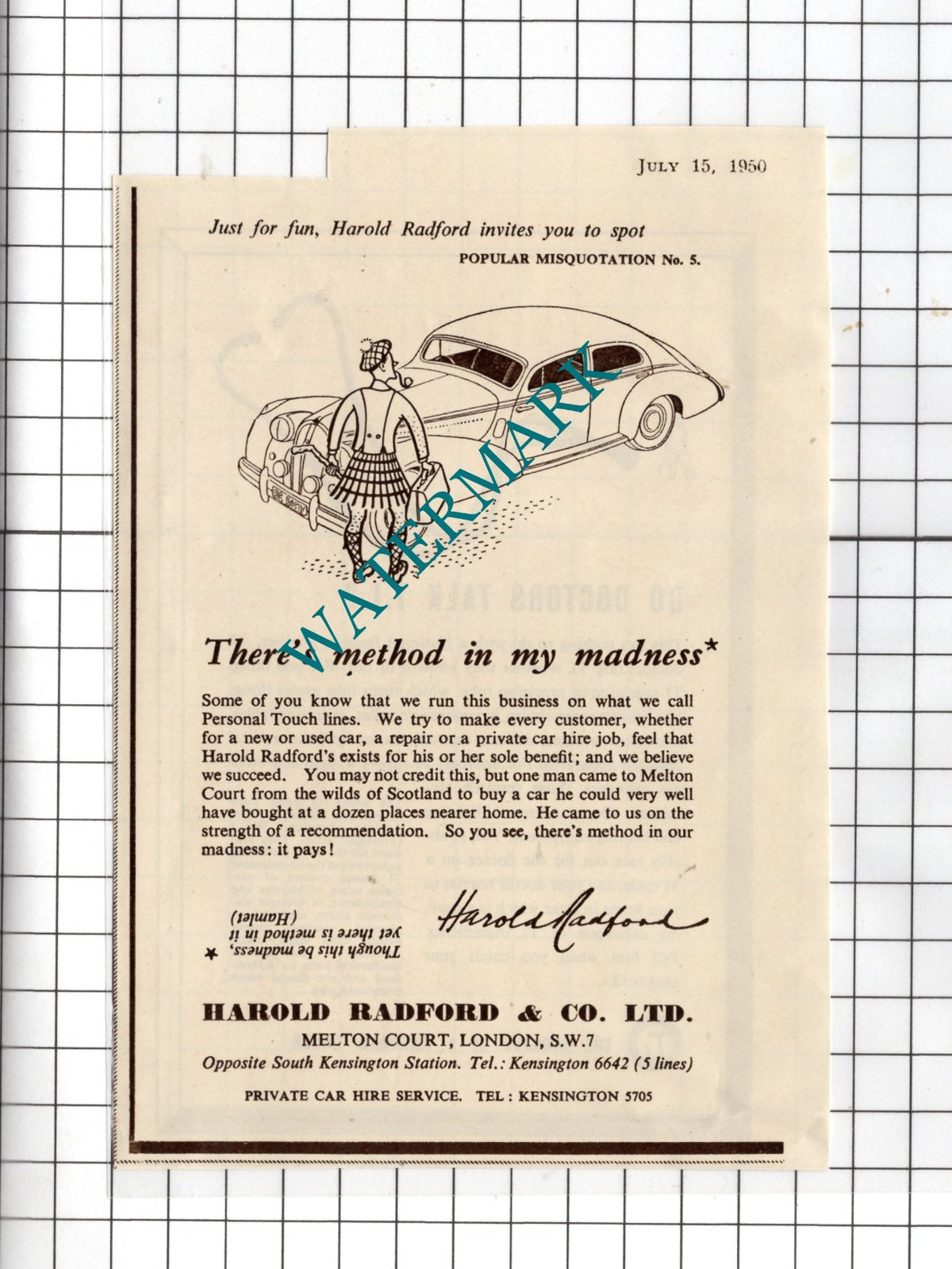 Harold Radford & Co Ltd Melton Court London - 1950 Small Advert