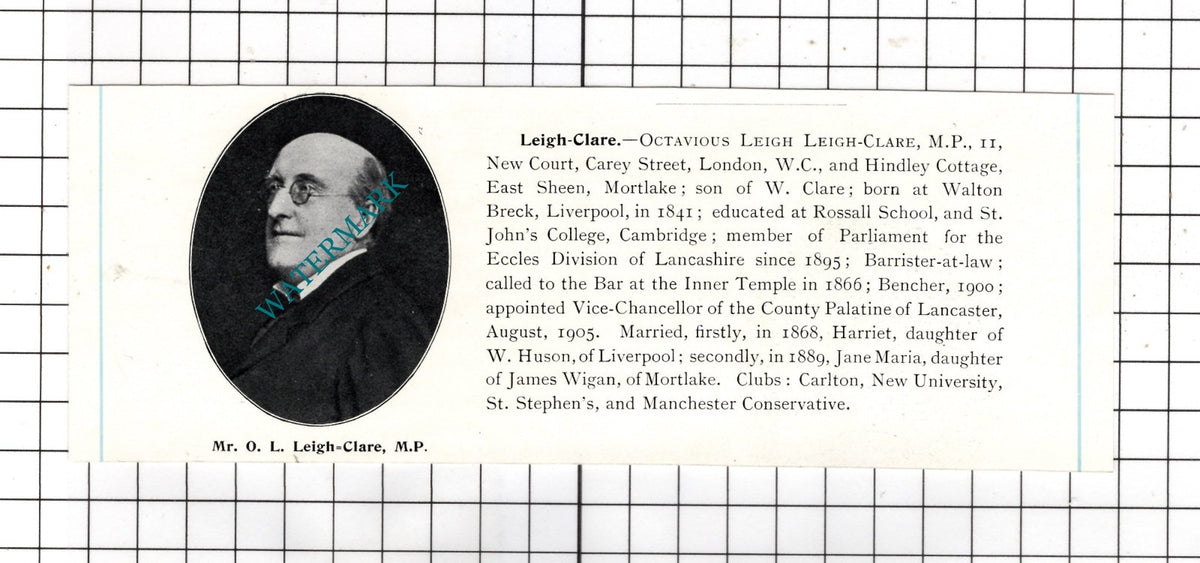 Octavious Leigh Leigh-Clare Hindley Cottage East Sheen Mortlake c.1905 Clipping