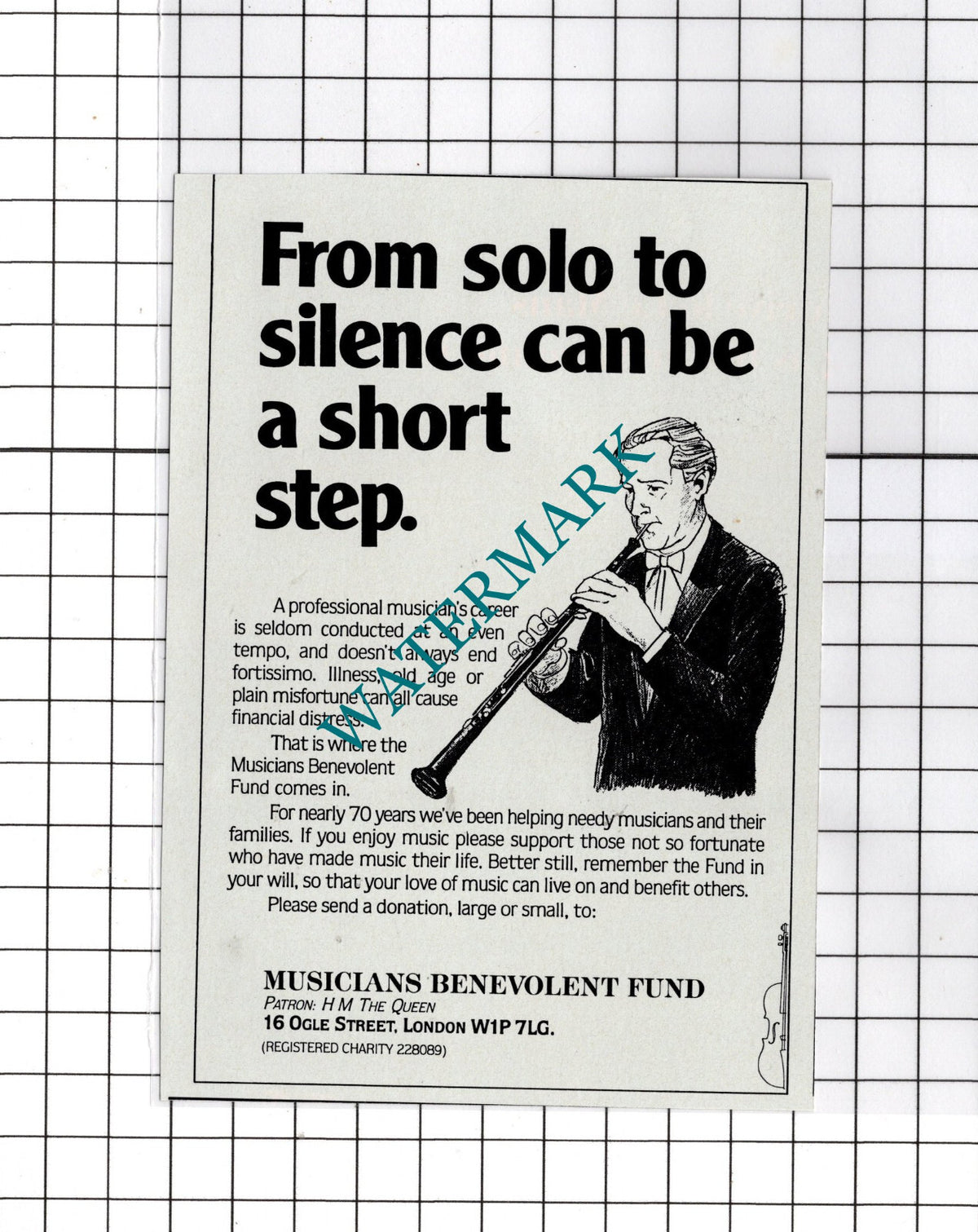 Musicians Benevolent Fund - 1991 Small Advert