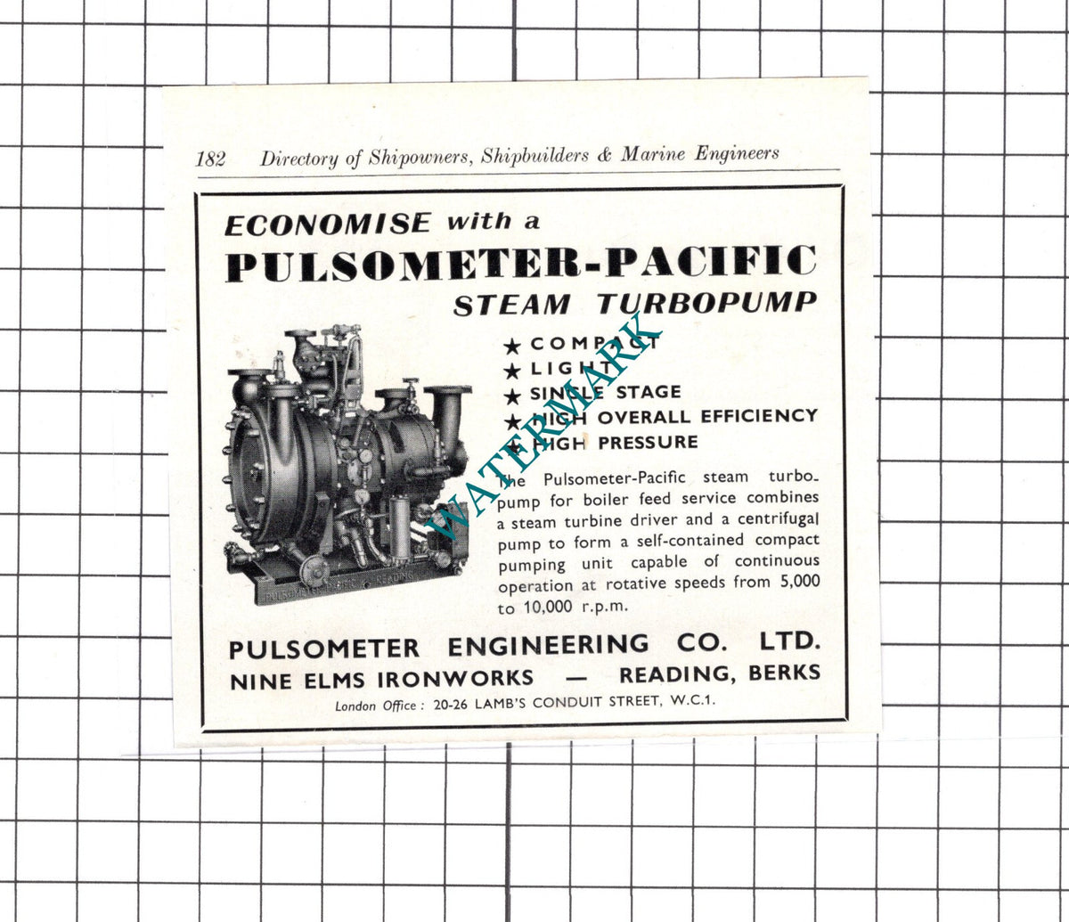 Pulsometer Engineering Co Ltd Reading Berkshire - c.1957 SMALL ADVERT