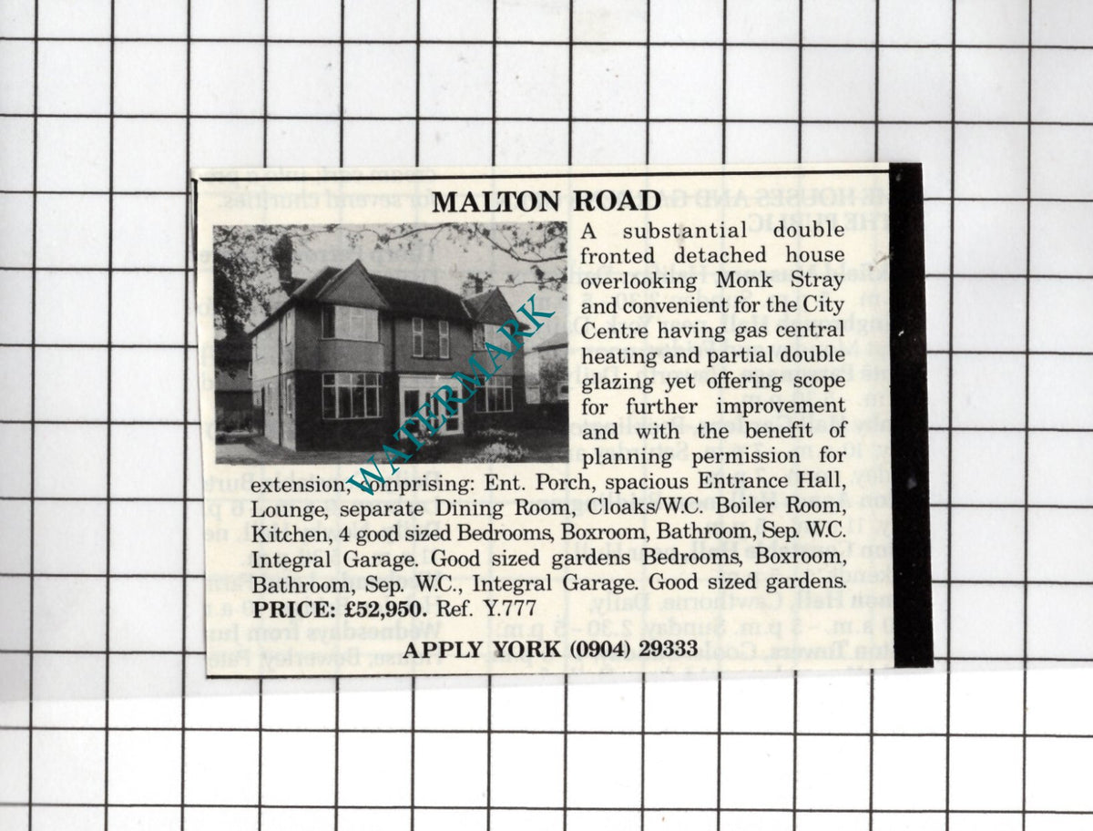 Malton Road York Yorkshire - 1985 SMALL House Sale Advert