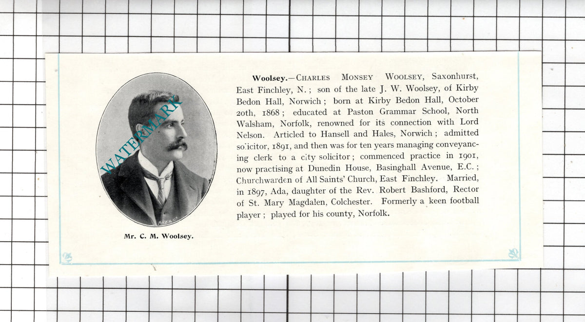 Charles Monsey Woolsey Saxonhurst East Finchley Kirby Bedon Hall c.1905 Clipping